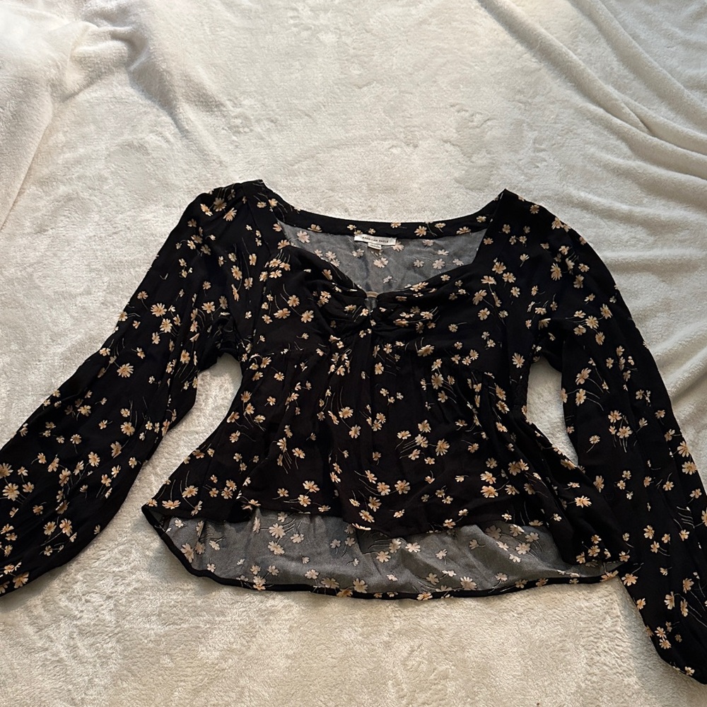 American Eagle Outfitters Black Floral Blouse